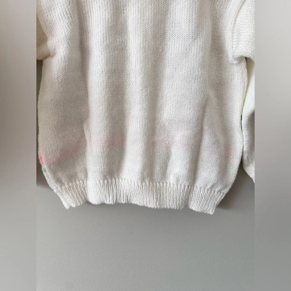 Vintage Baby Knit Cardigan Sweater White Floral Lace 6–12M Cottagecore Easter